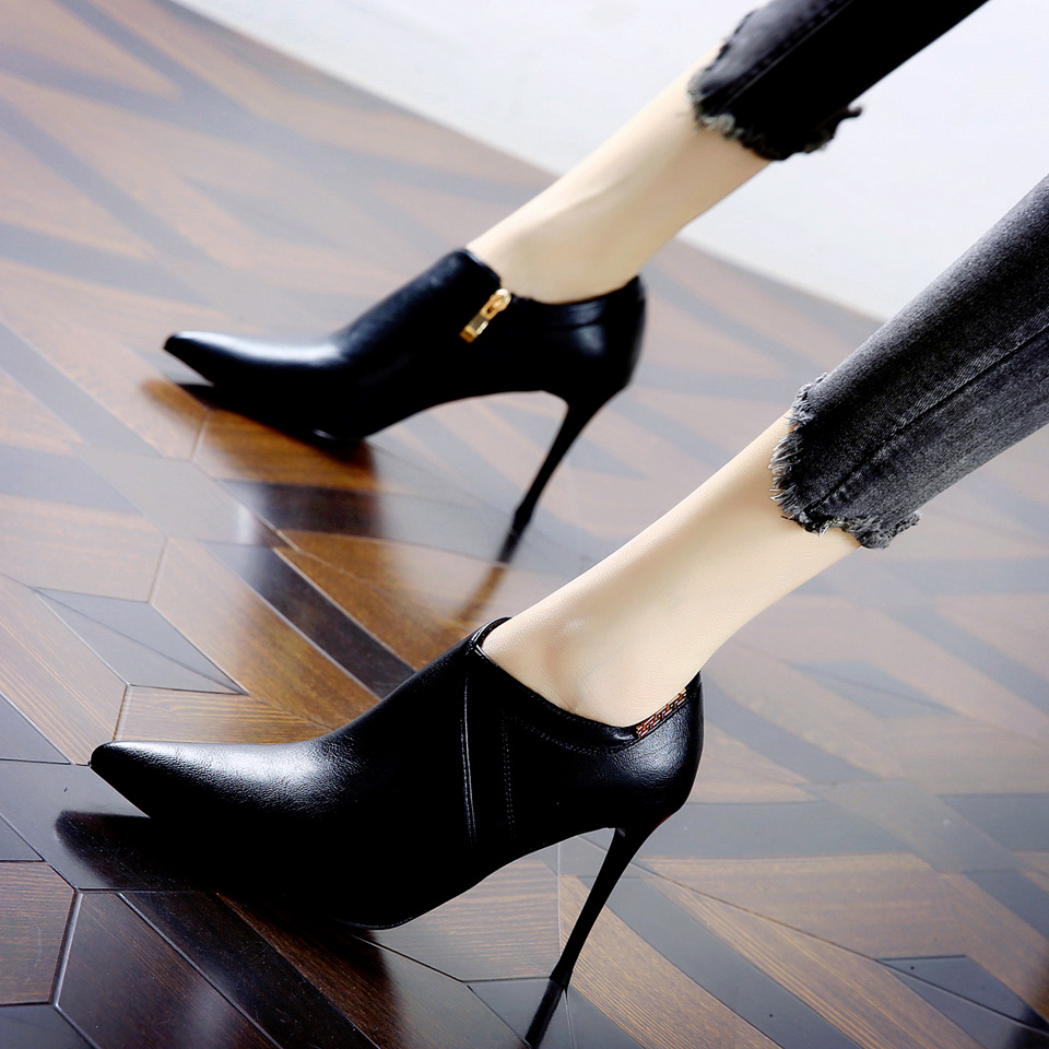 336-1 Side Zipper Martin Boots Women Pointed Toe Slim Ankle Boots 2023 Autumn Winter New High Heels