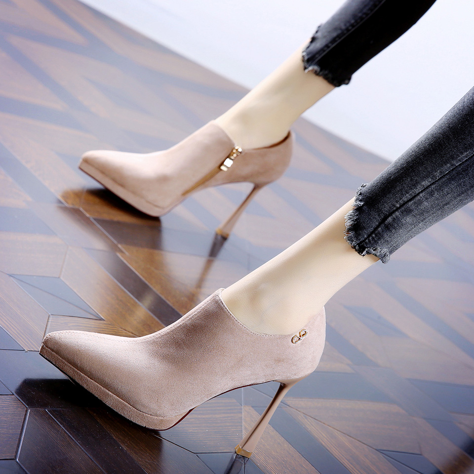 European American Pointed Toe Ankle Boots Women's High Heel Fashion 2023 New Deep Mouth Single Shoes - Image 2