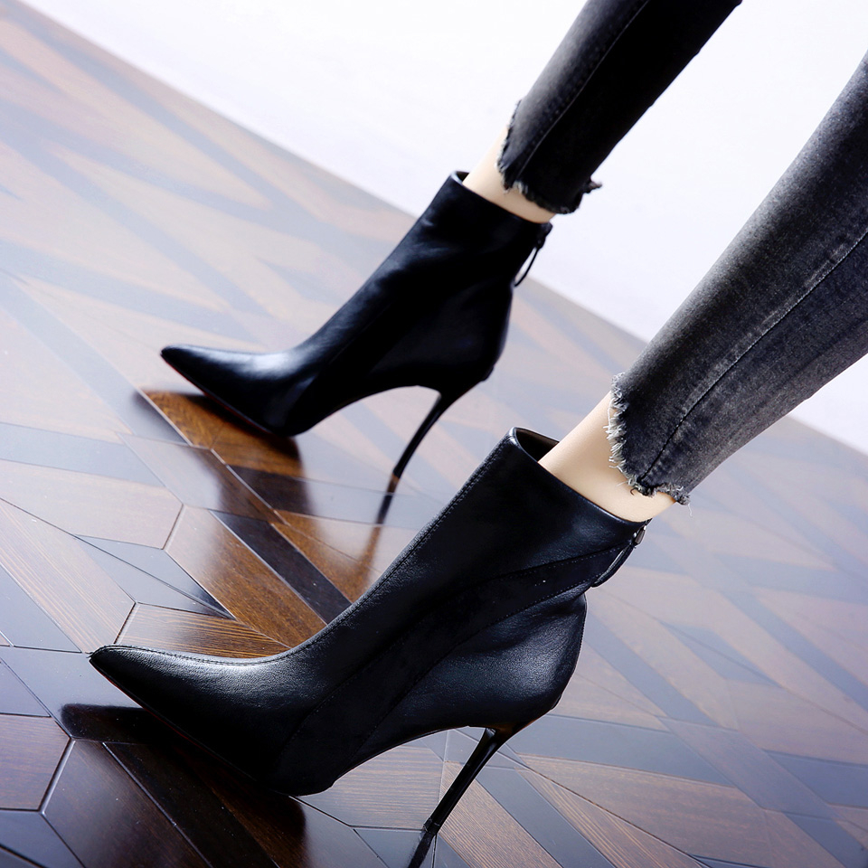 Suede Stiletto Ankle Boots Party High Heels 2023 Winter New French Sexy Pointed Toe Martin Boots Women - Image 2