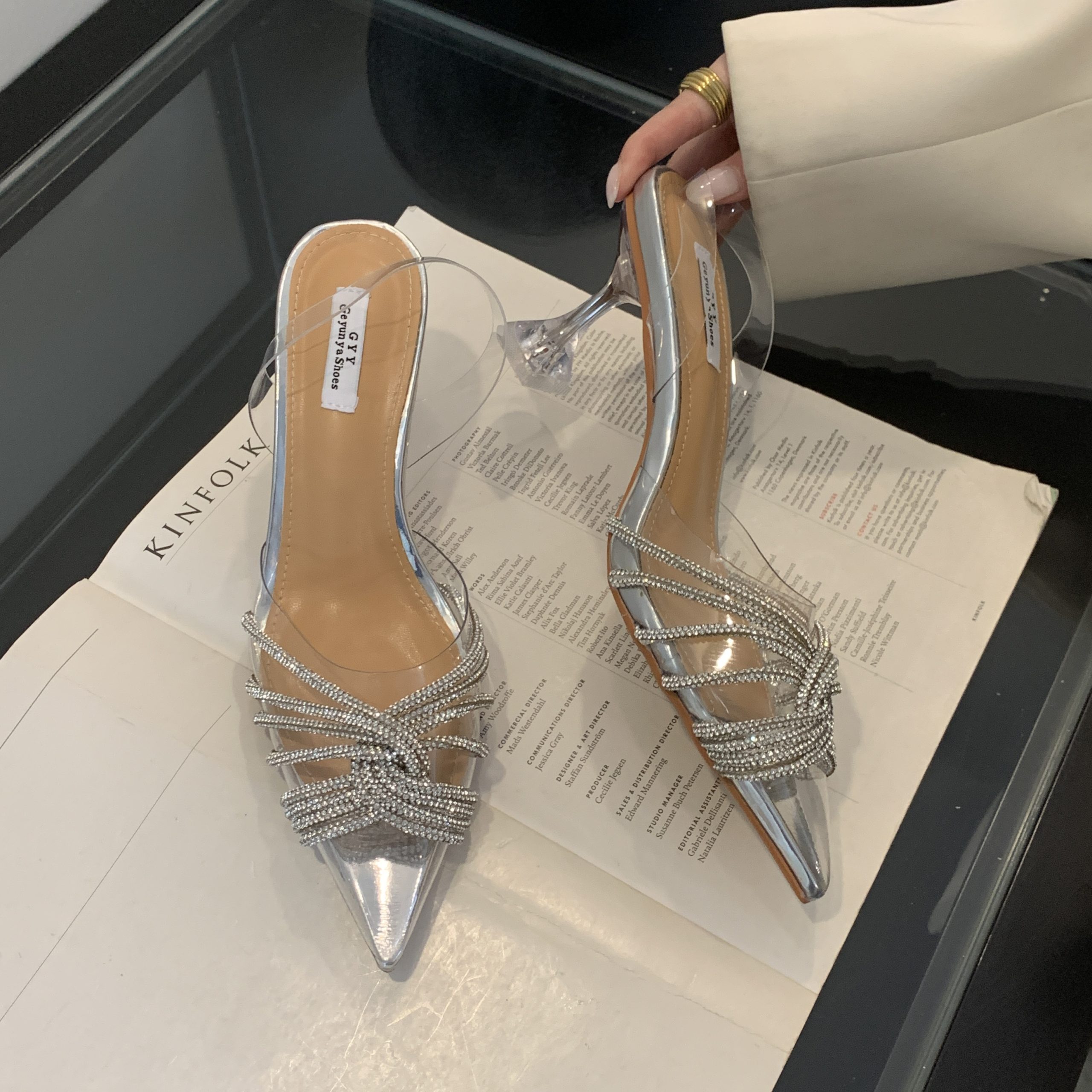 2026 Rhinestone Peep Toe Sandals Transparent Crystal Fairy Style Pointed Toe High Heels for Women 35-40 - Image 4
