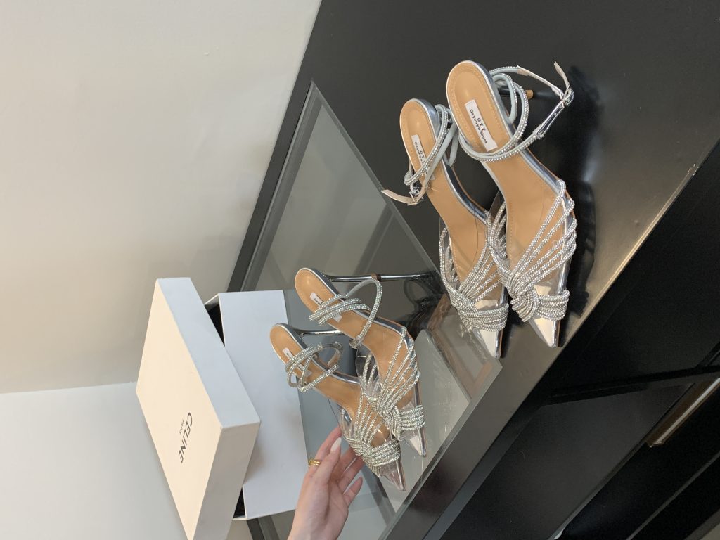 New Style Pointed Toe Cross Rhinestone High Heel Shoes Transparent Banquet Fairy Shoes 35-40