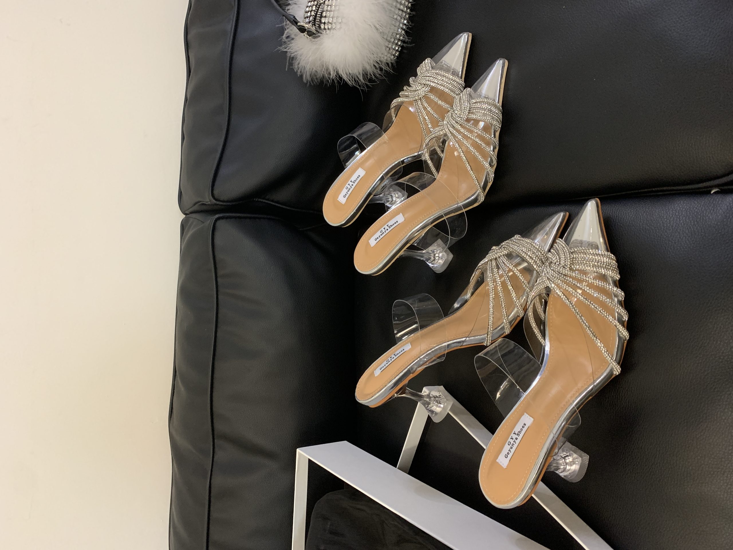 PVC Transparent Crystal Root New Style Wedding Shoes Cross Rhinestone High Heels 35-40