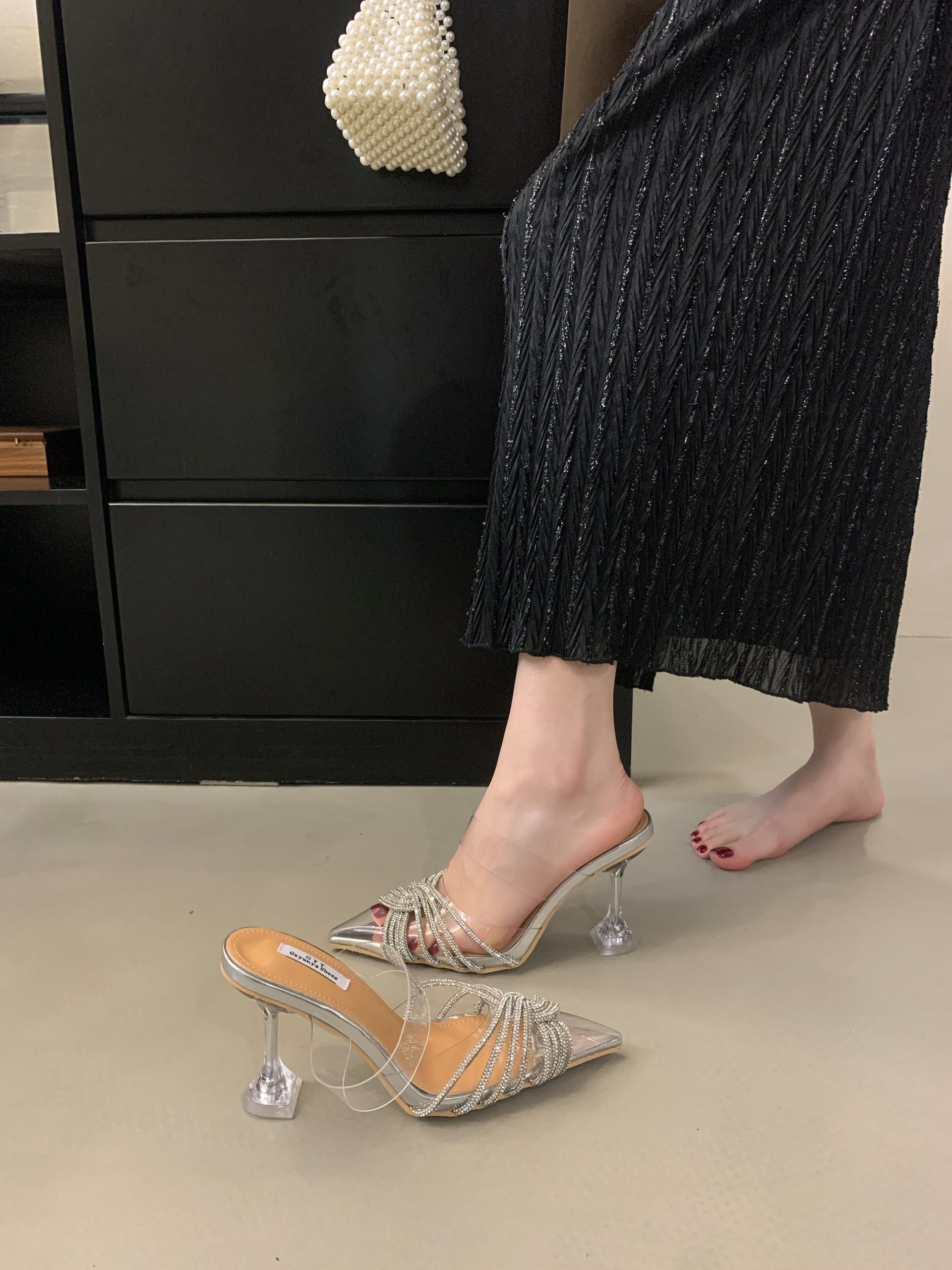 PVC Transparent Crystal Root New Style Wedding Shoes Cross Rhinestone High Heels 35-40 - Image 3