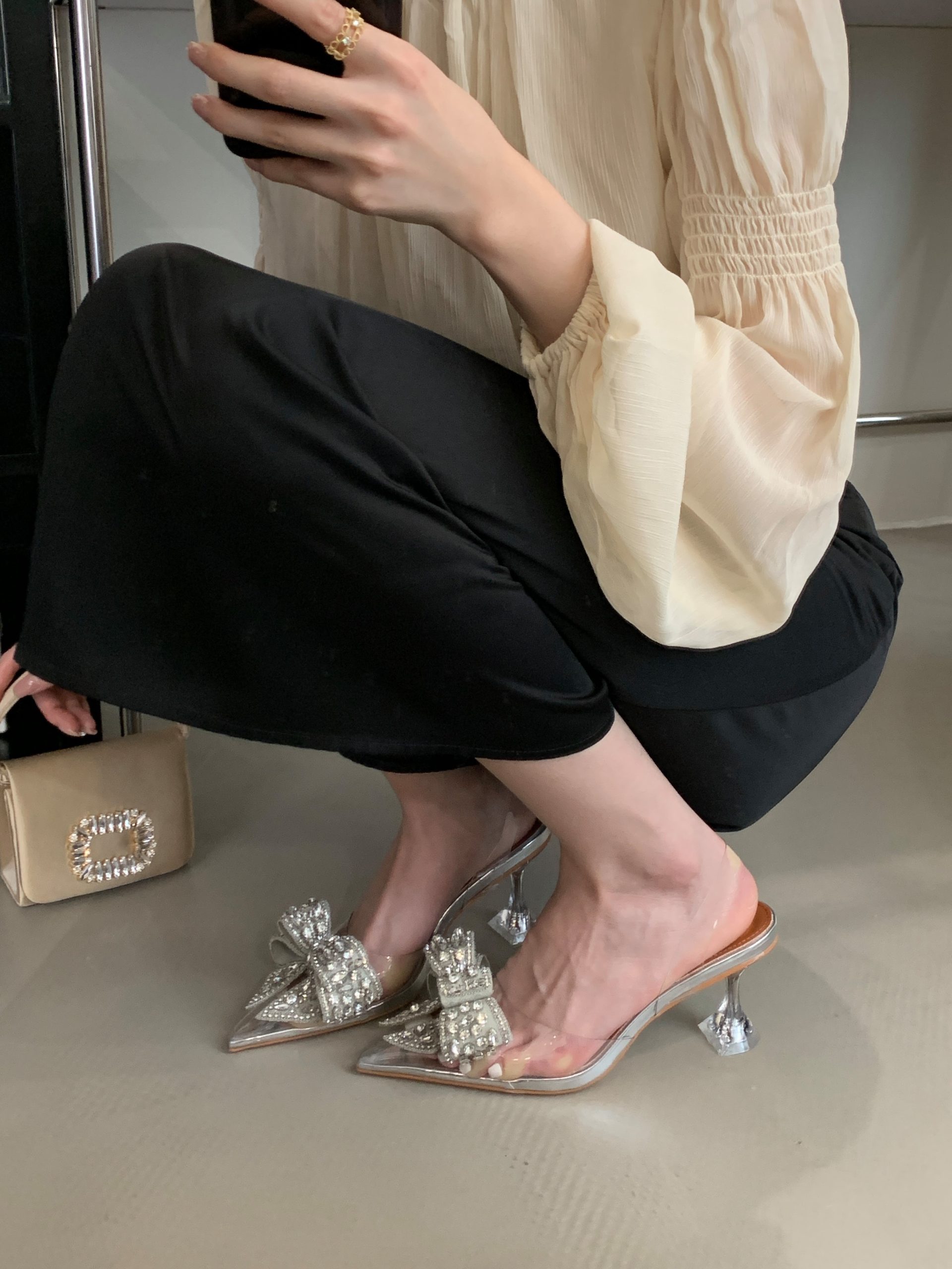 2026 New Crystal Rhinestone Bow Princess Wedding Shoes High Heels 35-40 - Image 2