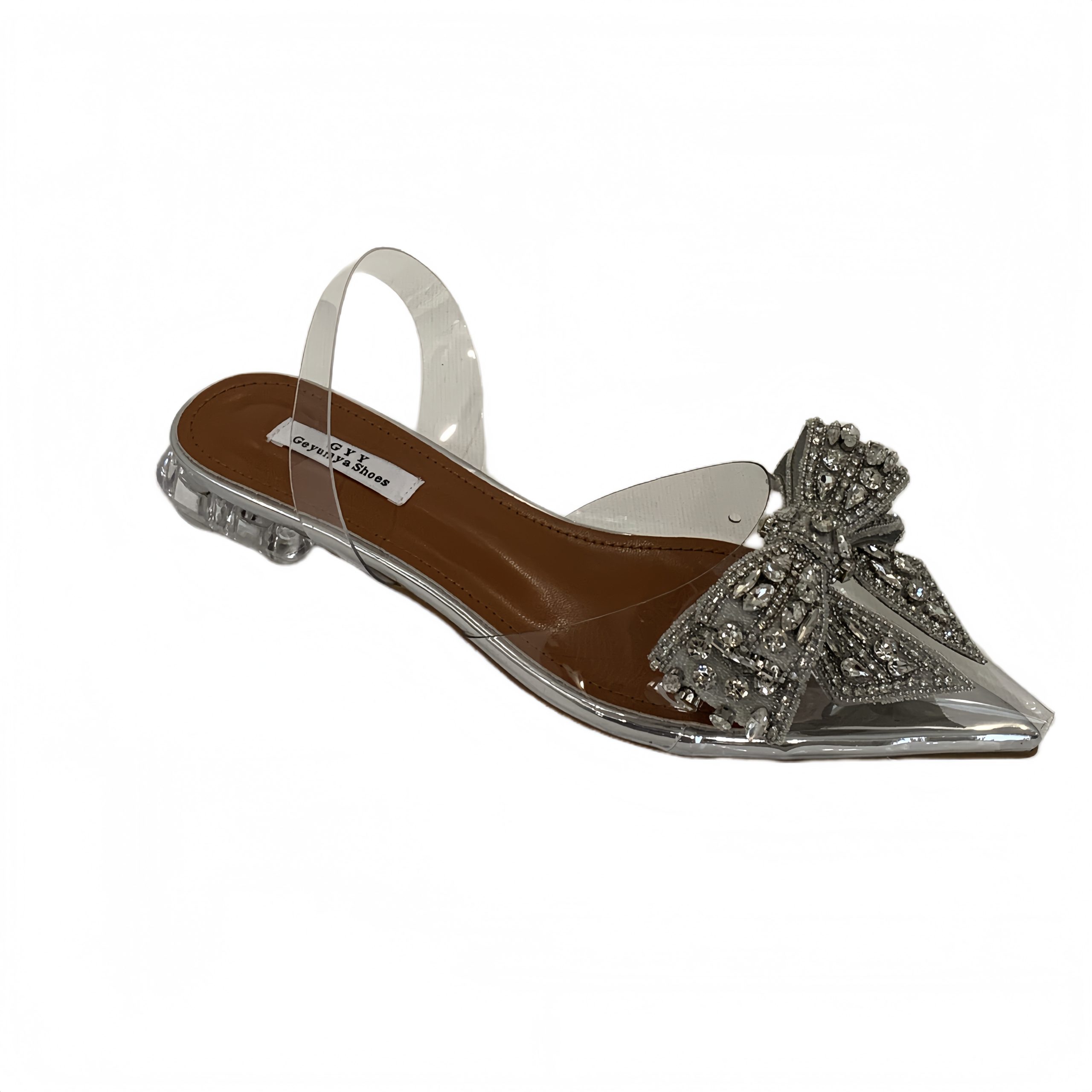 2025 Spring Summer New Pointed Toe Crystal Bow Transparent Fairy High Heel Sandals Slippers 35-40 - Image 5