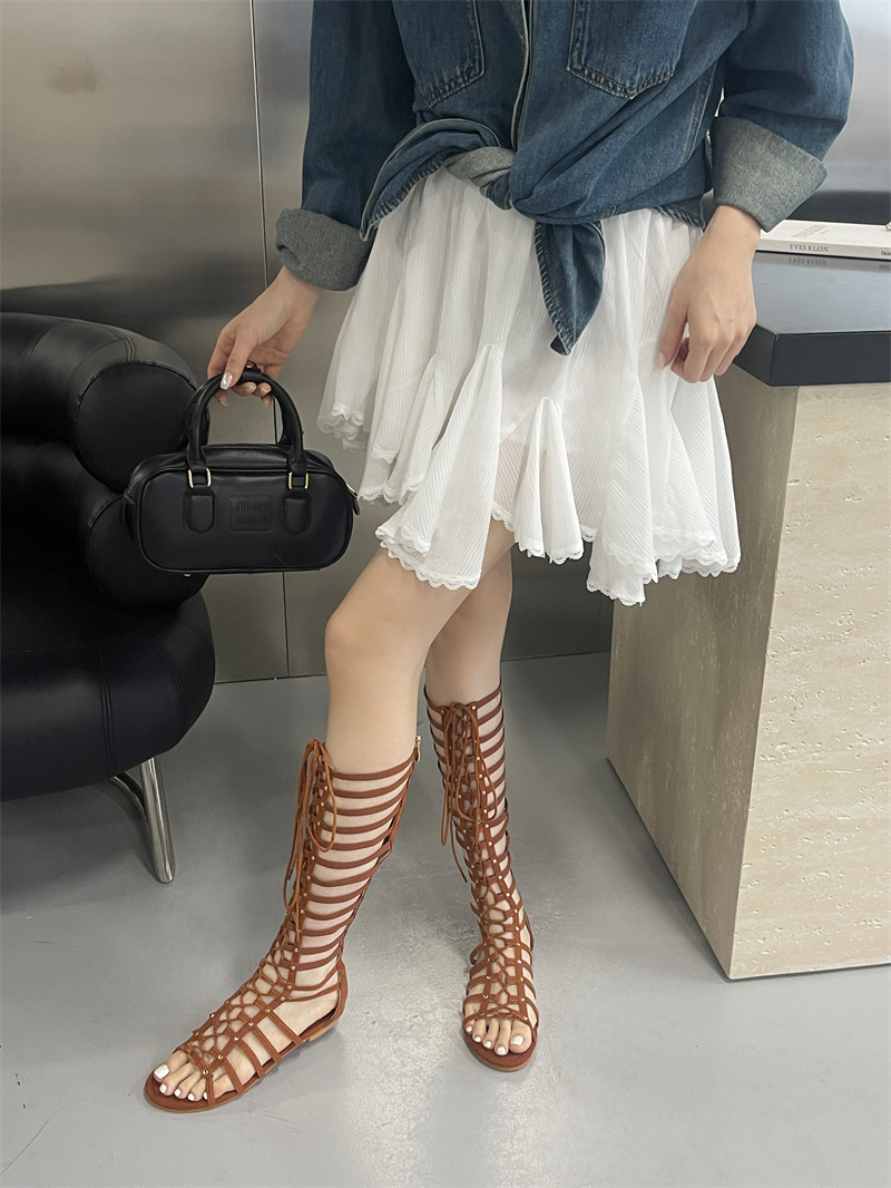 2025 New Fashion Flat Roman Sandals Lace Up High Top Women Shoes - Image 2