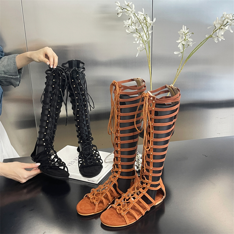 2025 New Fashion Flat Roman Sandals Lace Up High Top Women Shoes - Image 5