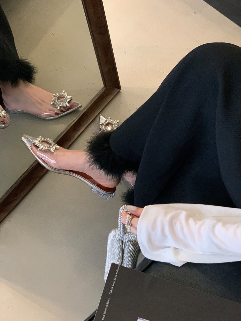 2025 New Crystal Heel Flat Sunflower Buckle Rhinestone Sandals Slippers 35-40