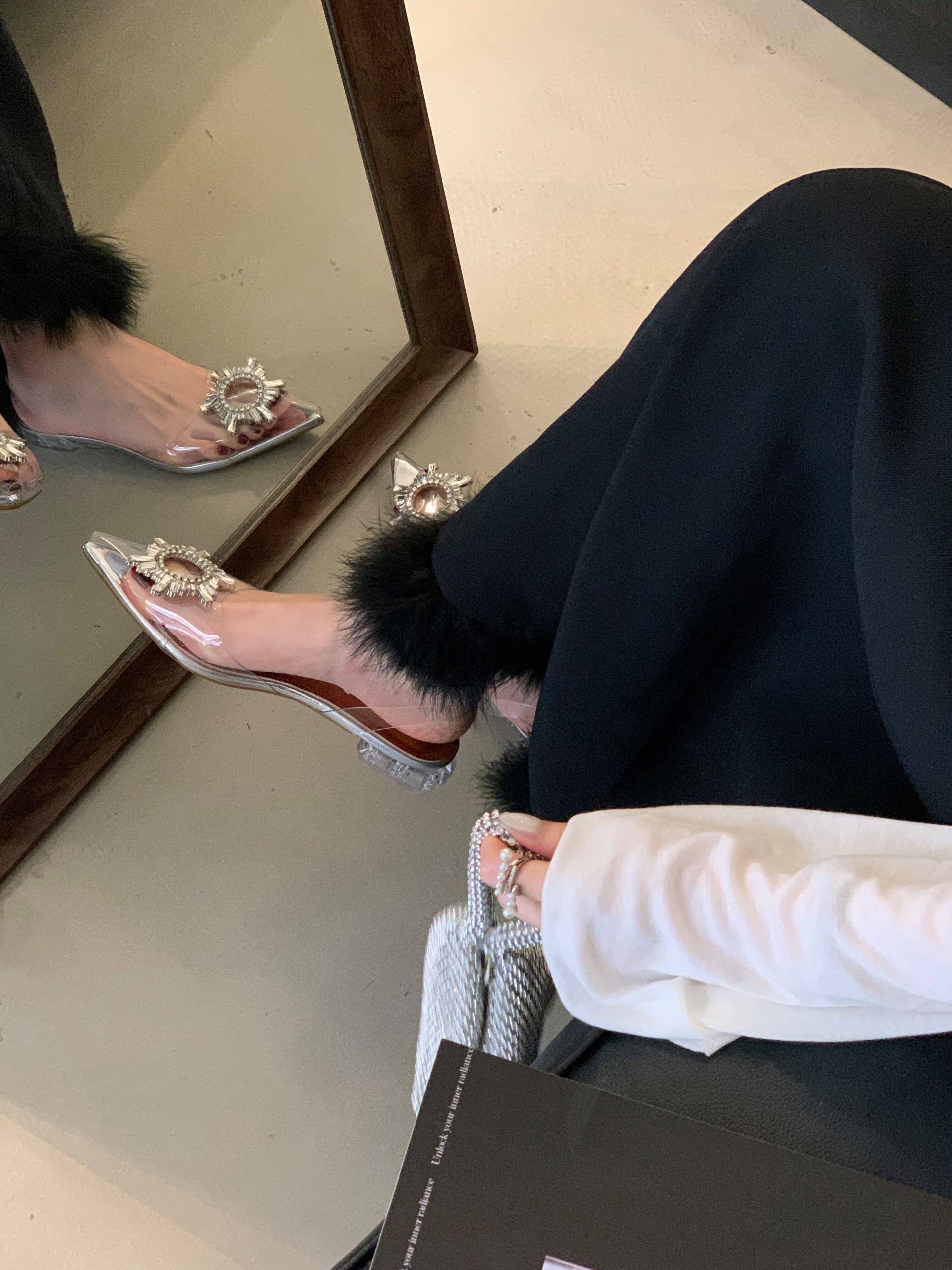 2025 New Crystal Heel Flat Sunflower Buckle Rhinestone Sandals Slippers 35-40