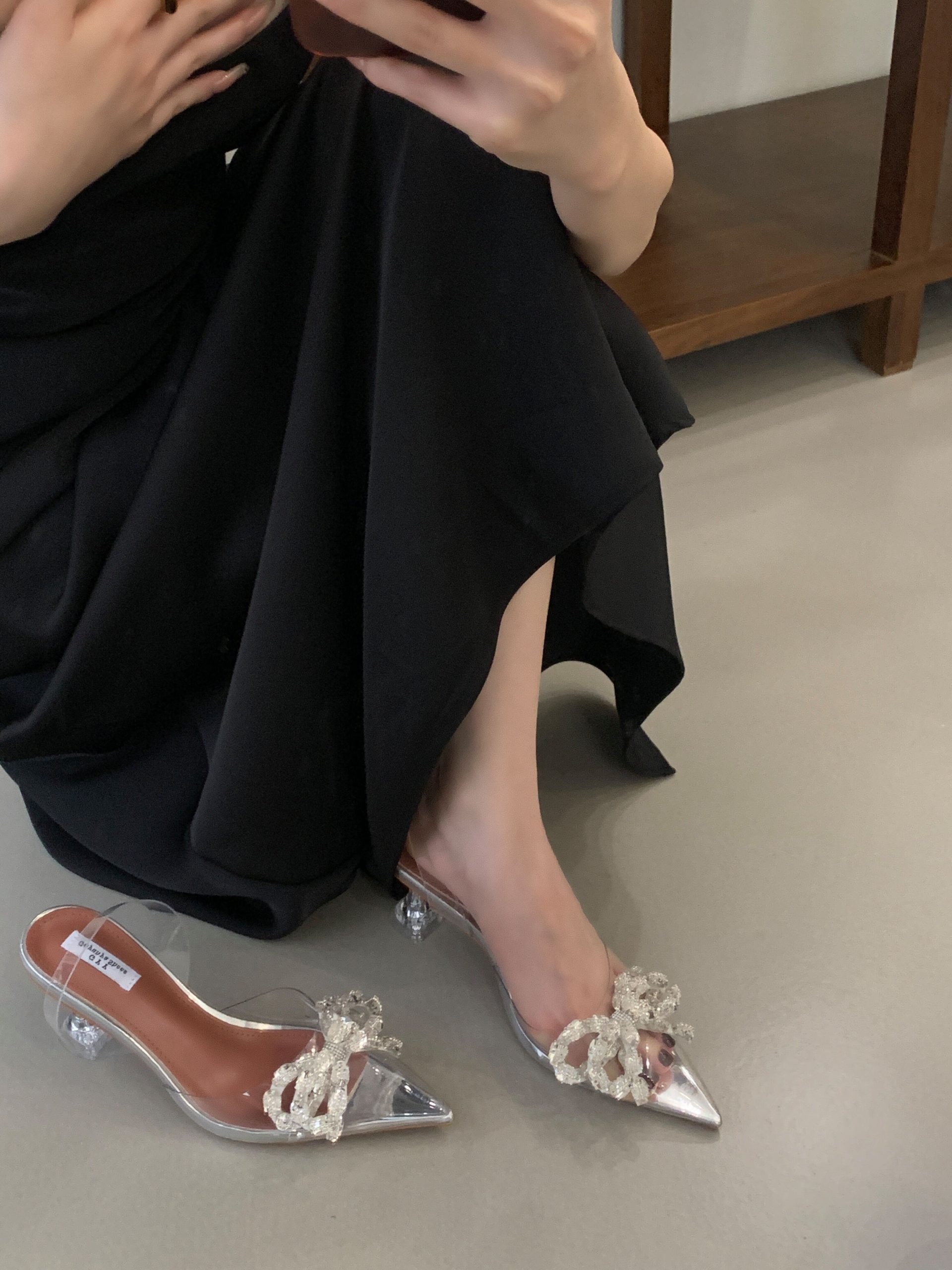 2025 Rhinestone Bow Transparent Crystal High Heel Sandals Fairy Pointed Toe Women Shoes 35-40 - Image 2