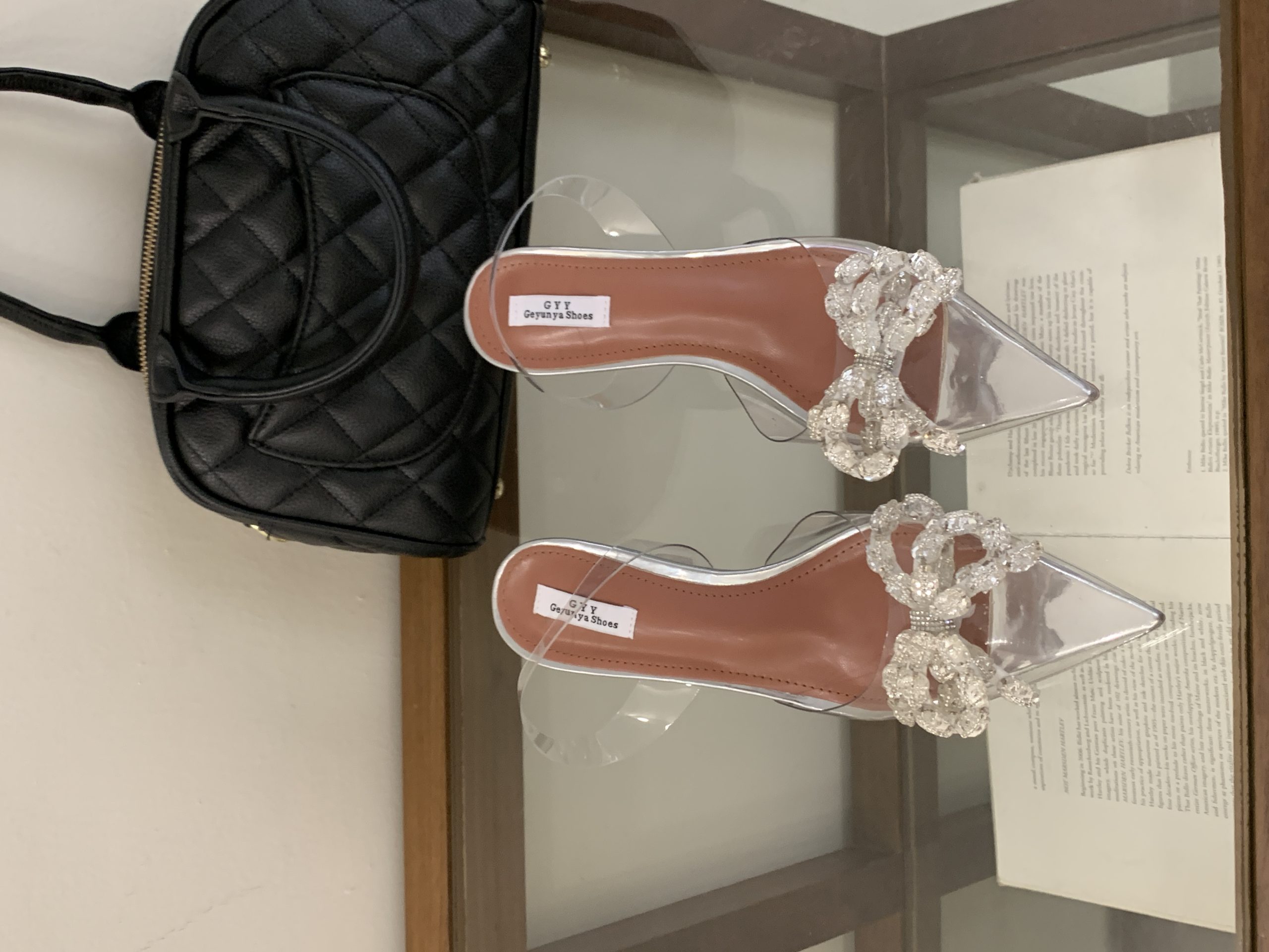 2025 Rhinestone Bow Transparent Crystal High Heel Sandals Fairy Pointed Toe Women Shoes 35-40 - Image 4