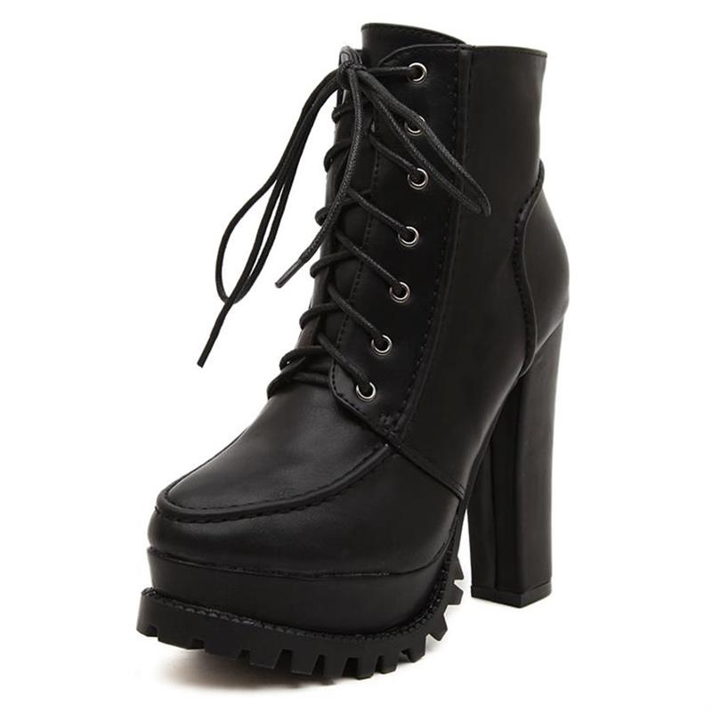 Women's Chunky Heel Short Boots 2024 Autumn Winter Martin Boots Platform High Heels Lace Up Ankle Boots - Image 5